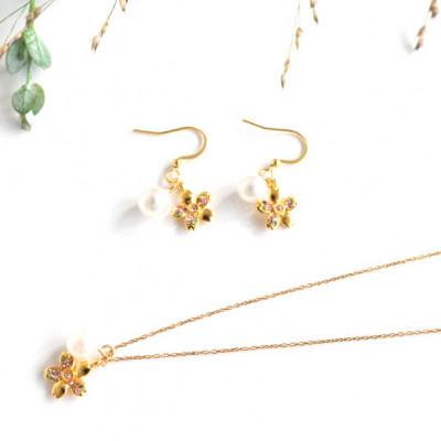 ふるさと納税 松山市 さくらひめパールネックレス&amp;ピアス/ゴールド 2点セット