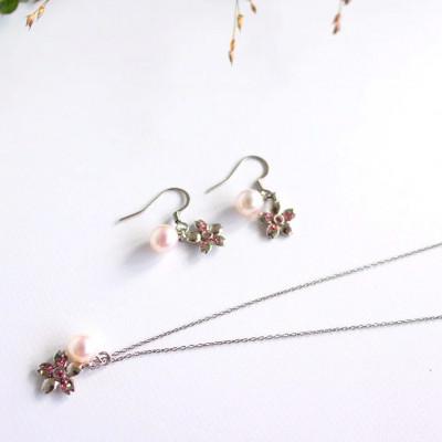 ふるさと納税 松山市 さくらひめパールネックレス&amp;ピアス/シルバー 2点セット