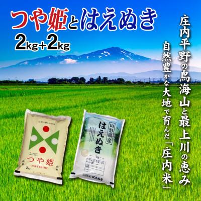 ふるさと納税 酒田市 少量小袋で山形県のお米の食べ[令和7年産]山形県庄内米 つや姫2kgとはえぬき2kg 合計4kg