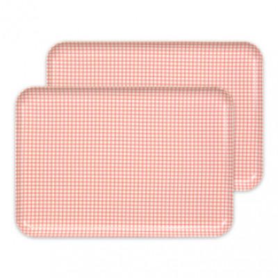 ふるさと納税 かつらぎ町 STトレー L 39cm チェック ピンク 2枚セット 食洗機対応のトレー