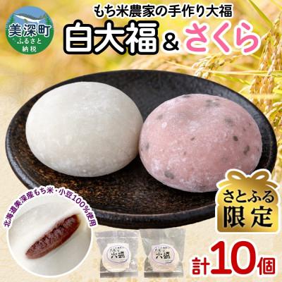 ふるさと納税 美深町 [さとふる限定]もち米農家の大福 2種 (白大福・さくら) 計10個セット