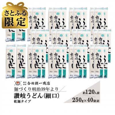 ふるさと納税 観音寺市 さとふる限定 合田照一商店 讃岐うどん(細口)乾麺タイプ約120人前 250g×40袋詰