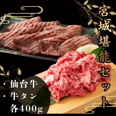 ふるさと納税 大和町 [お肉の宮城県堪能セット]厚切り牛タン塩味・仙台牛切り落とし 各400g