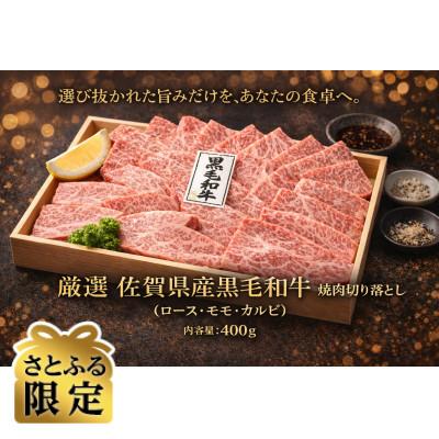 ふるさと納税 吉野ヶ里町 [さとふる限定][厳選]佐賀県産黒毛和牛焼肉切り落とし400g(ロース・モモ・カルビ)(吉野ヶ里町)