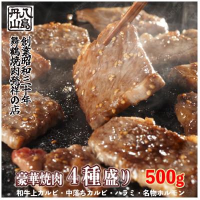 ふるさと納税 舞鶴市 舞鶴焼肉 4種盛り(上カルビ・特選ハラミ・中落ちカルビ・ホルモン) 500g