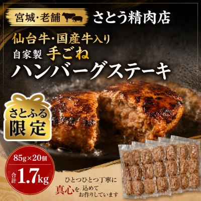 ふるさと納税 塩竈市 [さとふる限定]「自家製」仙台牛・国産牛入り手ごねハンバーグステーキ 85g×20個