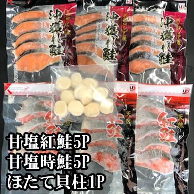 ふるさと納税 根室市 ほたて貝柱200g・時鮭5切×5P・紅鮭5切×5P