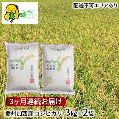 ふるさと納税 加西市 [3ヶ月連続お届け]播州加西産コシヒカリ 3kg×2袋[定期便][No5698-0864]