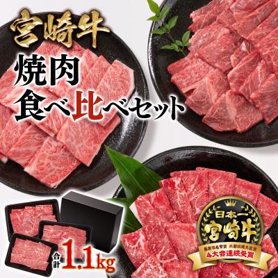 ふるさと納税 西都市 内閣総理大臣賞4連覇!宮崎牛1.1kg焼肉セット3種 食べ比べ BBQミヤチク [2524]