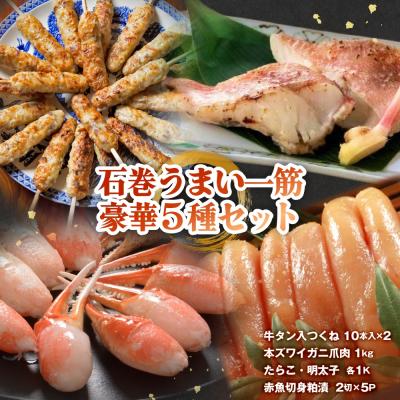 ふるさと納税 石巻市 石巻うまい一筋 豪華セット 牛タン入つくね ズワイガニ赤魚切身 たらこ 明太子 宮城県 石巻市