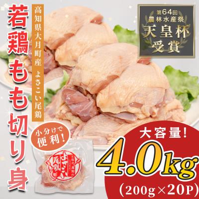 ふるさと納税 大月町 国産 鶏もも切り身 4kg (200g×20P) 小分け 冷凍 骨なし よさこい尾鶏 高知県大月町