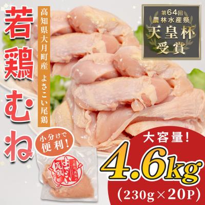 ふるさと納税 大月町 国産 鶏むね肉 約4.6kg (約230g×20P) 低脂質 高たんぱく 冷凍 小分け よさこい尾鶏
