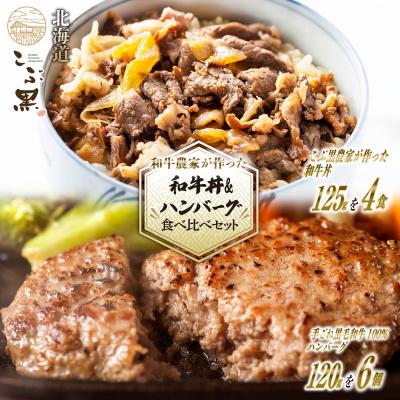 ふるさと納税 新ひだか町 北海道産 黒毛和牛 こぶ黒 牛丼4パック&amp;ハンバーグ6個セット