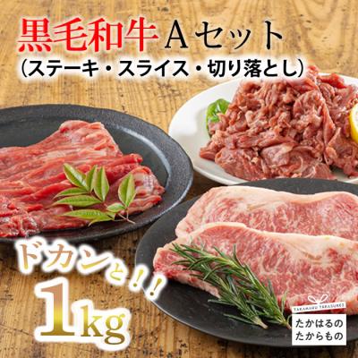 ふるさと納税 高原町 [宮崎県産]黒毛和牛Aセット1kg[ステーキ スライス 切り落としの3点セット]