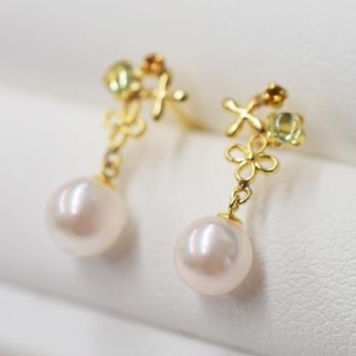ふるさと納税 天草市 5.5mm-6mmあこや真珠シトリンロードライトピアス半貴石 真珠 【K18YG】_S085-304_1