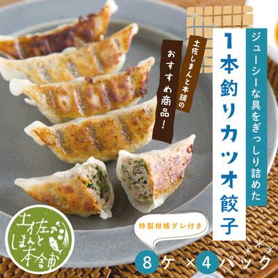 ふるさと納税 四万十市 手づくり一本釣りカツオ餃子(8ケ入×4パック)たれ付き にんにく不使用