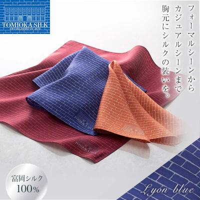 ふるさと納税 富岡市 [国産シルク100%]富岡シルク ポケットチーフ レンガ:リヨンブルー F21E-320