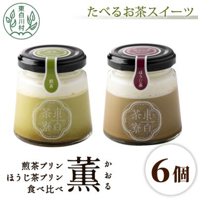 ふるさと納税 東白川村 煎茶&amp;ほうじ茶プリン食べ比べ! 東白茶寮プリン 「薫」 6個セット