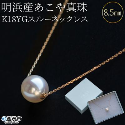 ふるさと納税 西予市 &lt;明浜産あこや真珠8.5mm K18YGスルーネックレス&gt; パール ジュエリー アクセサリー ギフト