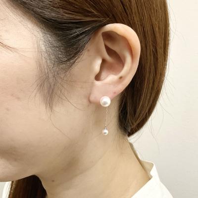 ふるさと納税 甲府市 あこや真珠 2way チャーム付 パール ピアス K18