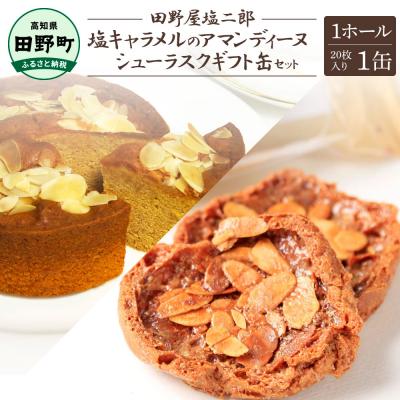 ふるさと納税 田野町 ★田野屋塩二郎完全天日塩★シューラスク(20枚入)1ギフト缶+塩キャラメルのアマンディーヌ 1ホール