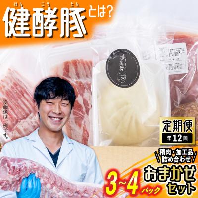 ふるさと納税 新ひだか町 <定期便12回>北海道産健酵豚 おまかせセット(加工品あり)毎月各3〜4パック