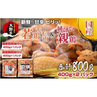 ふるさと納税 大野市 焼肉用 国産 味付け親鶏 純けい&amp;若鶏 モモ肉 食べ比べ セット 計800g(400g×2パック)