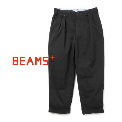 ふるさと納税 札幌市 BEAMS PLUS 2プリーツ ツイル パンツ BLACK L_hs350-009