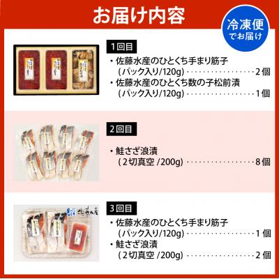 ふるさと納税 豊富町 佐藤水産の豊富産の手まり筋子と鮭さざ浪漬 ・口福便セットA 全3回の画像