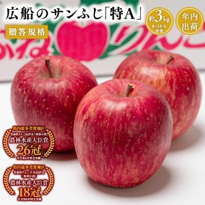 ふるさと納税 平川市 年内 贈答規格 広船のサンふじ 約3kg「特A」[広船アップルクラブ・平川市広船産・青森りんご]