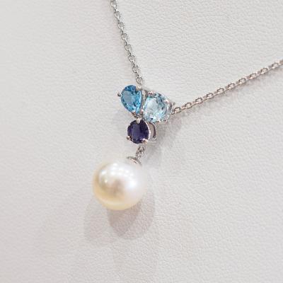 ふるさと納税 天草市 真珠 ネックレス 9-9.5mm ホワイトピンク ブルートパーズ アイオライト_S101-399_1