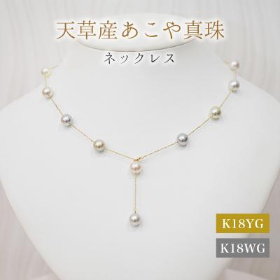 ふるさと納税 天草市 あこや真珠 ネックレス ステーション マルチ Y字 無調色 8-8.5mm K18