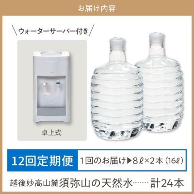 ふるさと納税 妙高市 妙高山麓の天然水8L (2本×12回)計24本 +卓上式ウォーターサーバー付きの画像