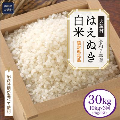ふるさと納税 大蔵村 数量限定品 R7年産 はえぬき[白米]30kg定期便(10kg×3回) 大蔵村[配送時期指定可]