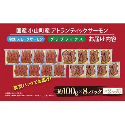 ふるさと納税 小山町 小山町産アトランティックサーモン スモークサーモン(食べ比べセット100g×8パック×2種類)の画像
