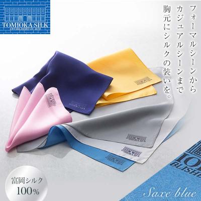 ふるさと納税 富岡市 [純国産高級シルク100%] ポケットチーフ プレーン:サックスブルー F21E-334