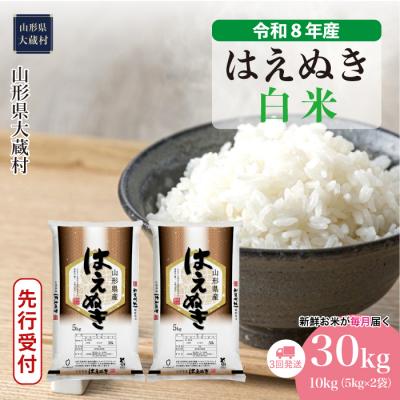 ふるさと納税 大蔵村 [8年産米先行受付]令和8年11月上旬発送 はえぬき[白米]30kg定期便(3回定期便)大蔵村