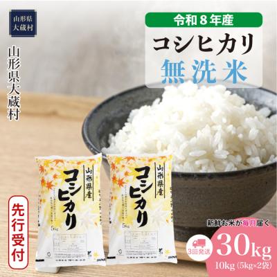 ふるさと納税 大蔵村 [8年産米先行受付]令和8年11月下旬発送 こしひかり[無洗米]30kg定期便(3回定期便)大蔵村