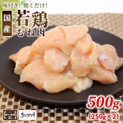 ふるさと納税 設楽町 田口塩鶏 国産 若鶏 味付け むね肉 500g(250g×2) 塩だれ ムネ肉 鶏肉 バーベキュー