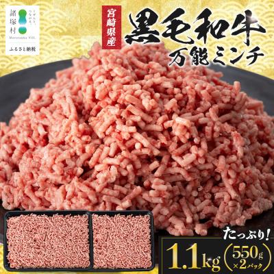 ふるさと納税 諸塚村 宮崎県産 黒毛和牛 万能ミンチ 約1.1kg(550g×2P)