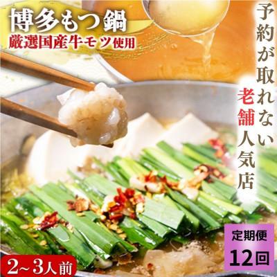 ふるさと納税 朝倉市 [毎月定期便]老舗人気店!博多もつ鍋2〜3人前 オリジナル醤油味(朝倉市) 全12回