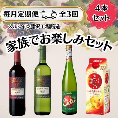 ふるさと納税 藤沢市 [毎月定期便]メルシャン藤沢工場産 ワイン、果実酒、梅酒 家族でお楽しみセット(4本セット)全3回