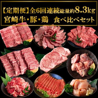 ふるさと納税 三股町 [毎月定期便]A4等級以上 宮崎牛・豚・鶏 食べ比べセット 総量約8.3kg[MI633]全6回
