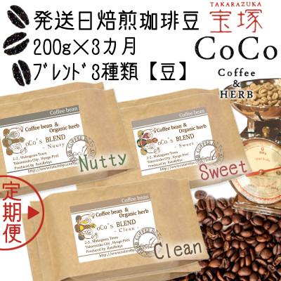 ふるさと納税 宝塚市 [毎月定期便][宝塚]miniサイズ3ヶ月定期便A[豆](当日自家焙煎珈琲3種 計600g)全3回