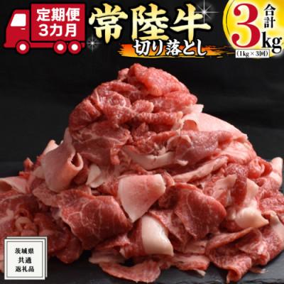ふるさと納税 牛久市 [毎月定期便][常陸牛]A4ランク以上!切り落とし1kg(500g×2パック) 茨城共通返礼品全3回