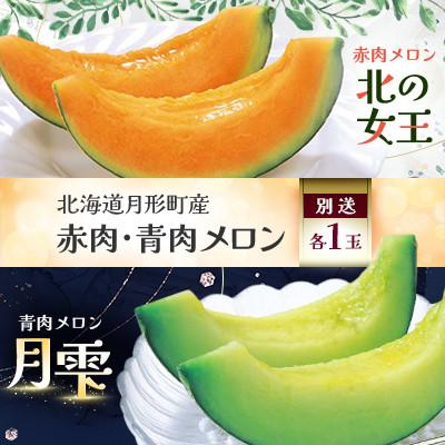 ふるさと納税 月形町 北海道月形町産 赤肉メロン『北の女王』 と 青肉メロン『月雫』 各1玉[複数個口で配送]