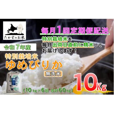 ふるさと納税 鷹栖町 [発送月固定定期便]令和7年産 たかすのお米 特別栽培米 ゆめぴりか 10kg(無洗米)全6回