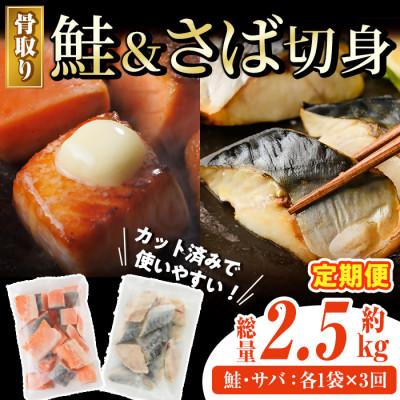 ふるさと納税 門川町 [毎月定期便]骨取りさば切身と鮭カットのセット(合計約860g)全3回