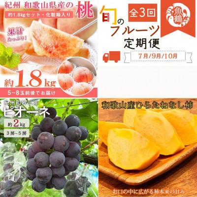 ふるさと納税 太地町 [発送月固定定期便]和歌山産旬のフルーツ定期便 桃・ピオーネ・ひらたねなし柿[tkb371]全3回