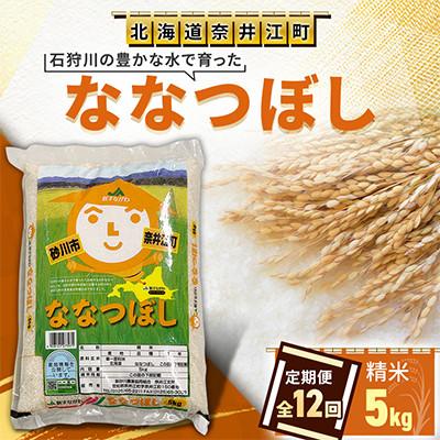 ふるさと納税 奈井江町 [毎月定期便][12ヶ月連続]石狩川の豊かな水で育った「ななつぼし」精米5kg全12回